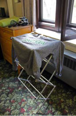 Clothes drying rack being used in a Voyageur Place residence